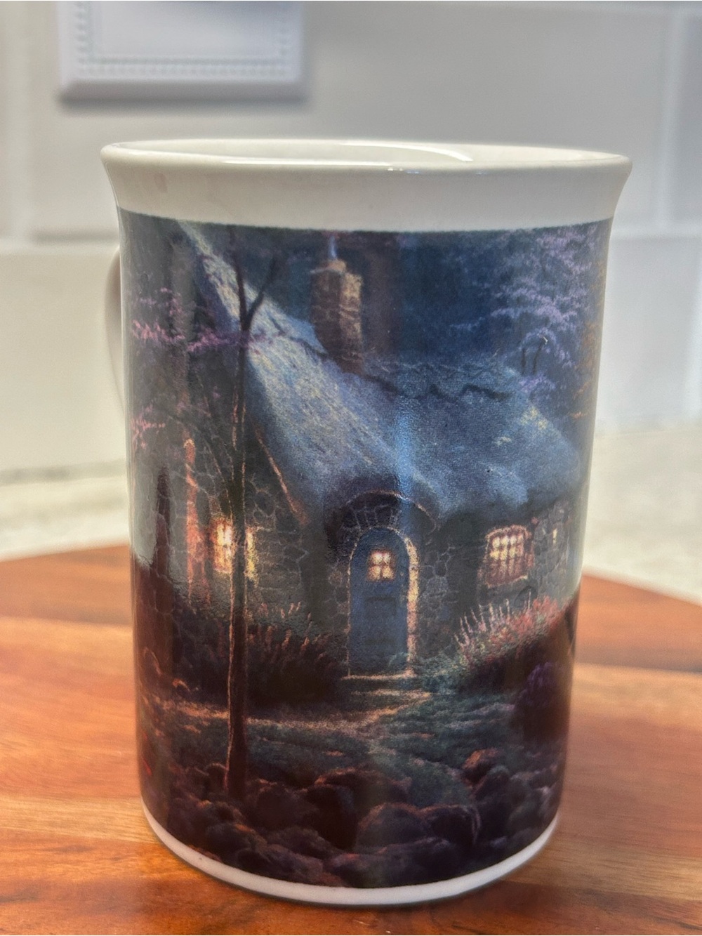 Thomas Kinkade Blue & Purple Cottage Night Ceramic Mug